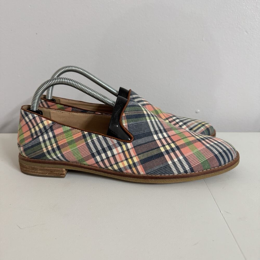 Sperry Preppy Seaport Levy Washed Madras Plaid Loafers Sz 10 Blue Pink Office